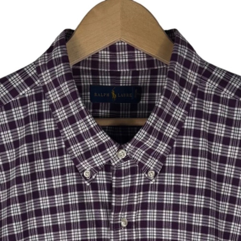 Ralph Lauren Oxford Plaid Shirt Mens 3XB Purple White Long Sleeve Big Tall